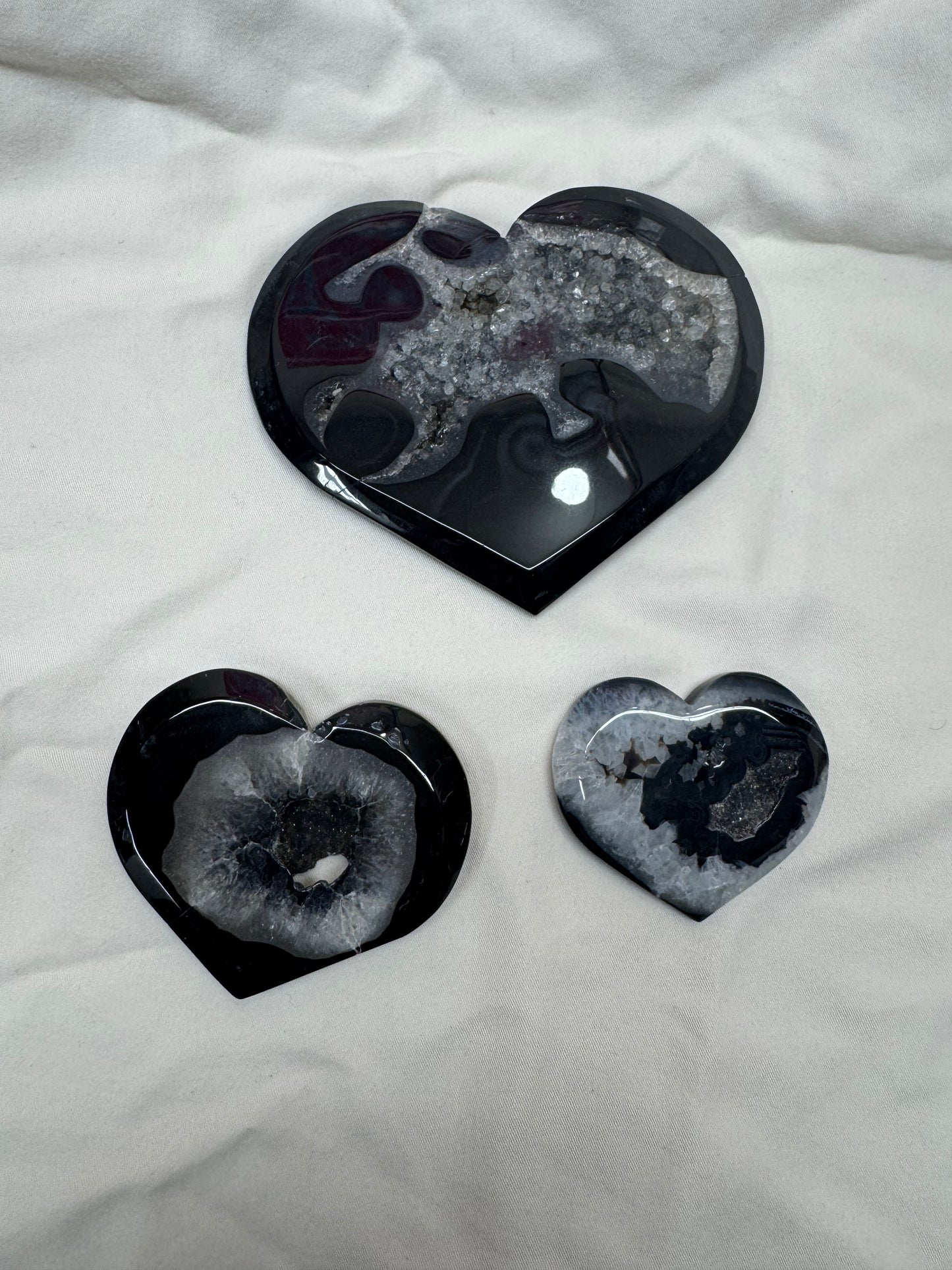 Natural Druzy Black Onyx Heart Crystal Healing -Small or Medium or Large