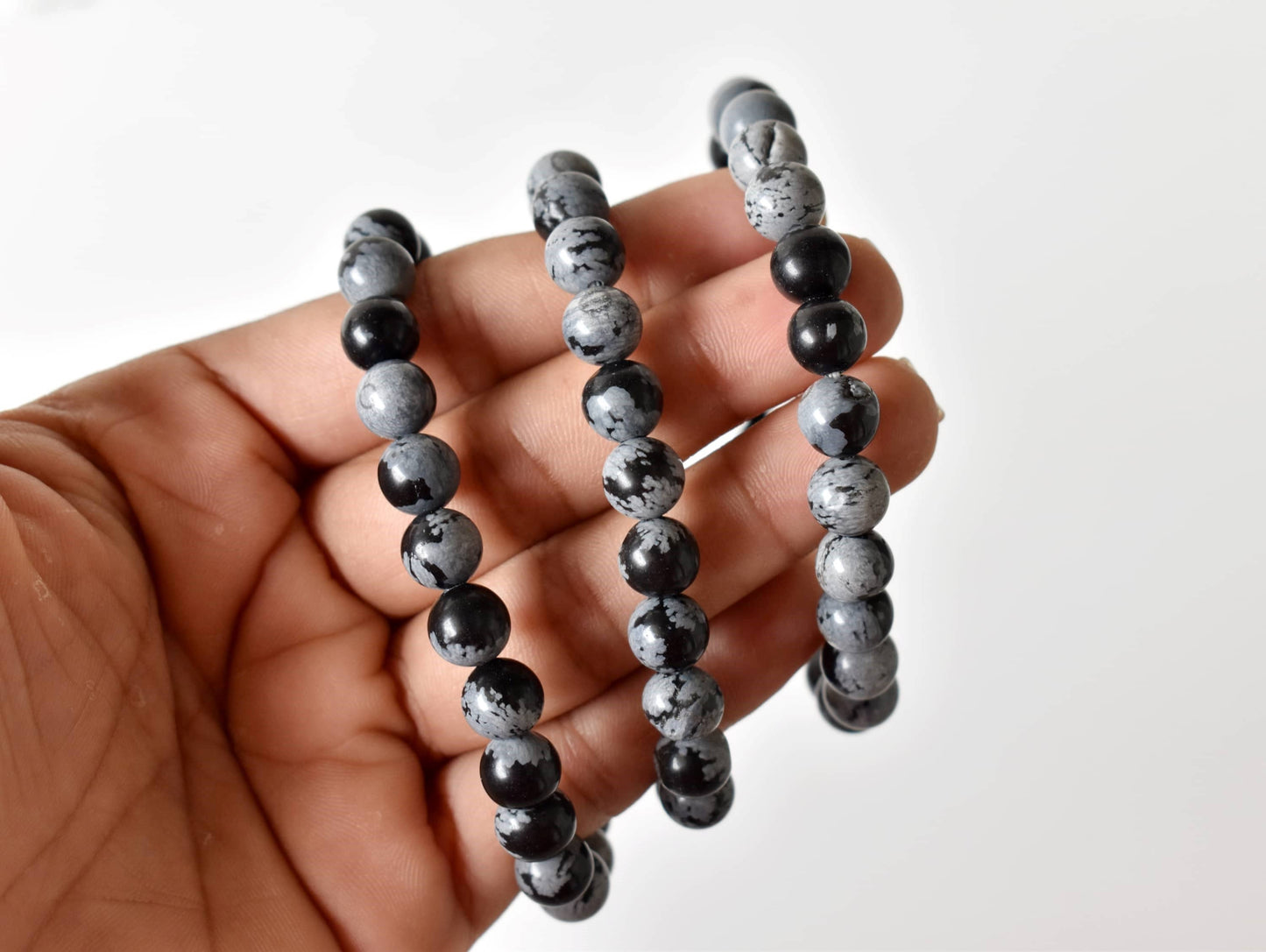 Snowflake Black Obsidian Crystal Bracelet 6mm and 8mm