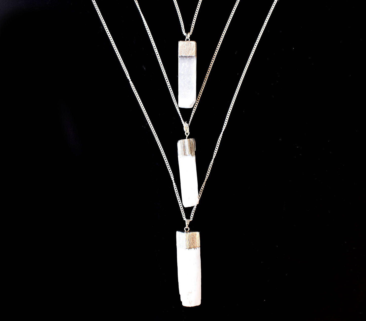 Selenite Rough Stone Pendant - Electroplated Silver Pendant