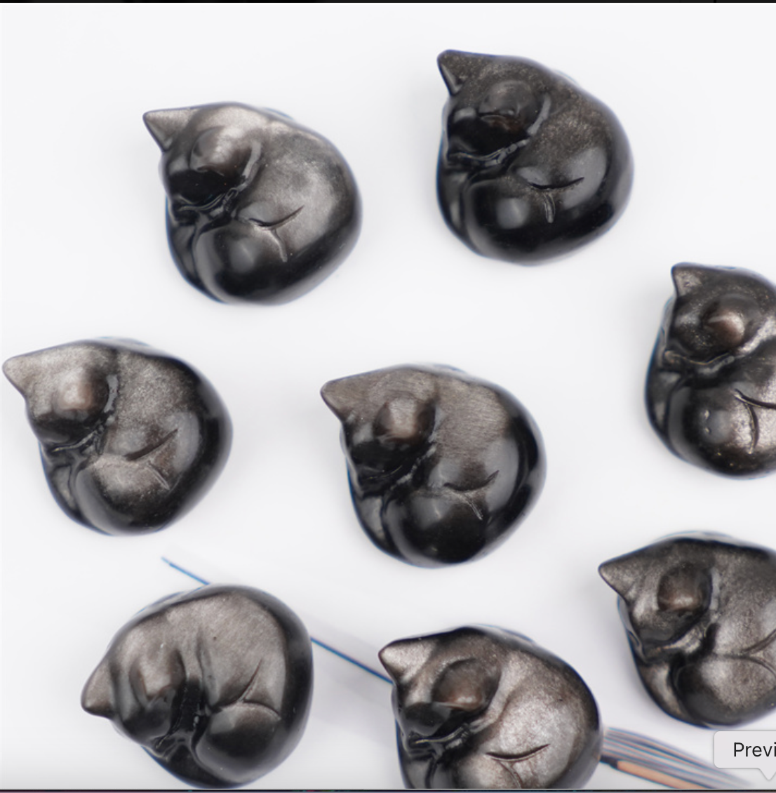 3 cm Sleepy Silver Obsidian Cat, Halloween Decor