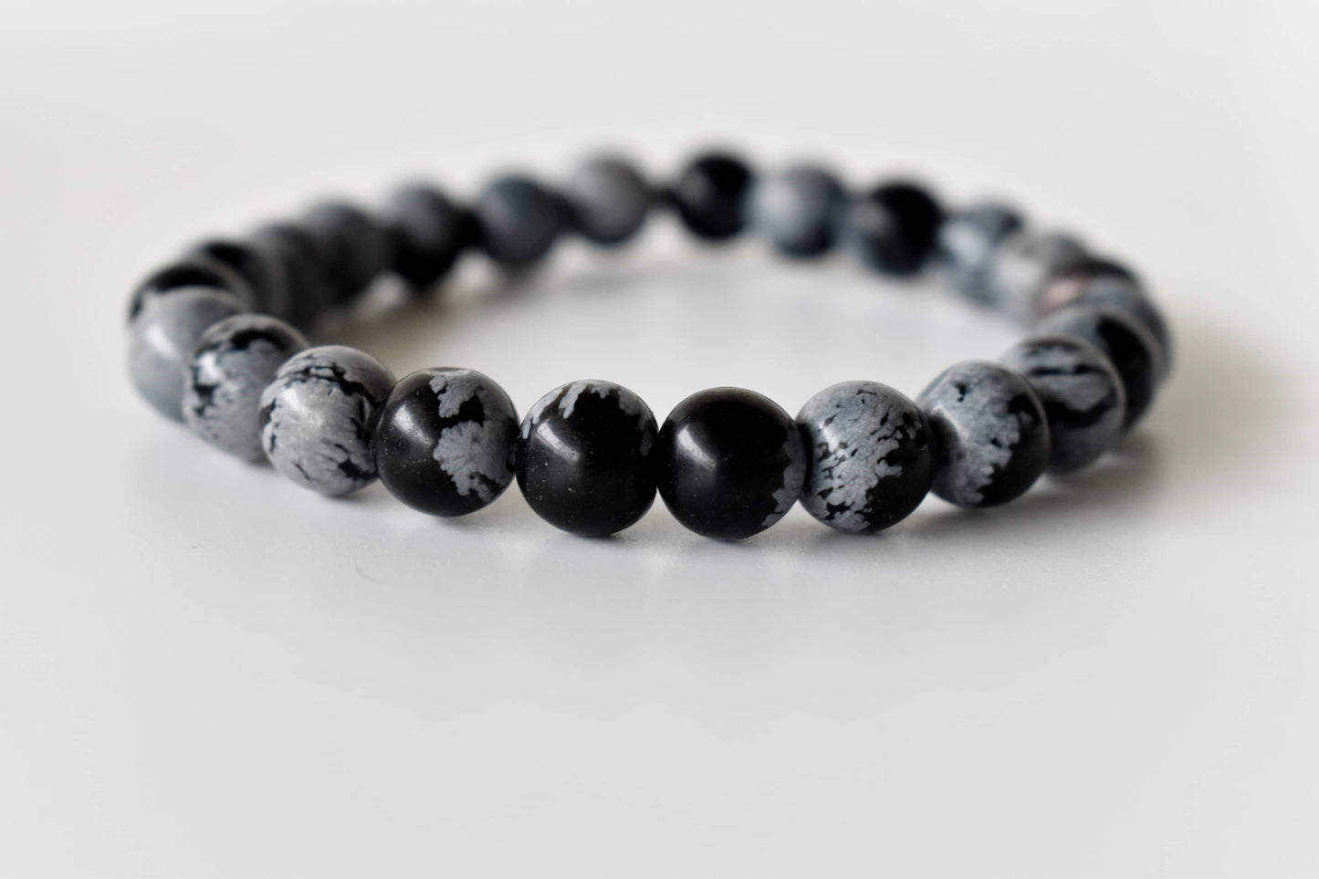 Snowflake Black Obsidian Crystal Bracelet 6mm and 8mm