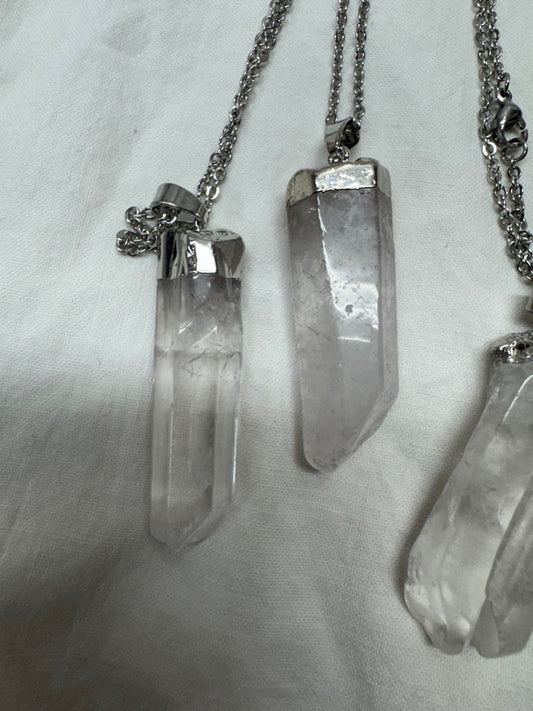 Clear Quartz Larger Pendant Stainless Steel Chain