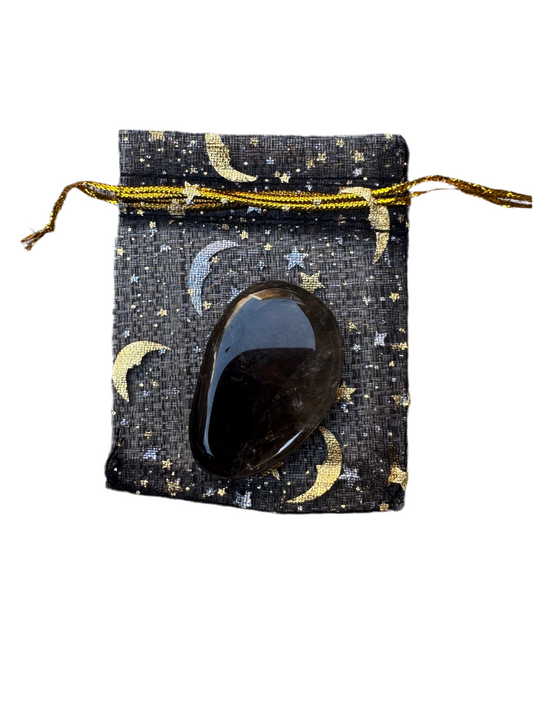Elevate Your Mood Crystal Pouch- Smoky Quartz Crystal in a Black Charm Bag