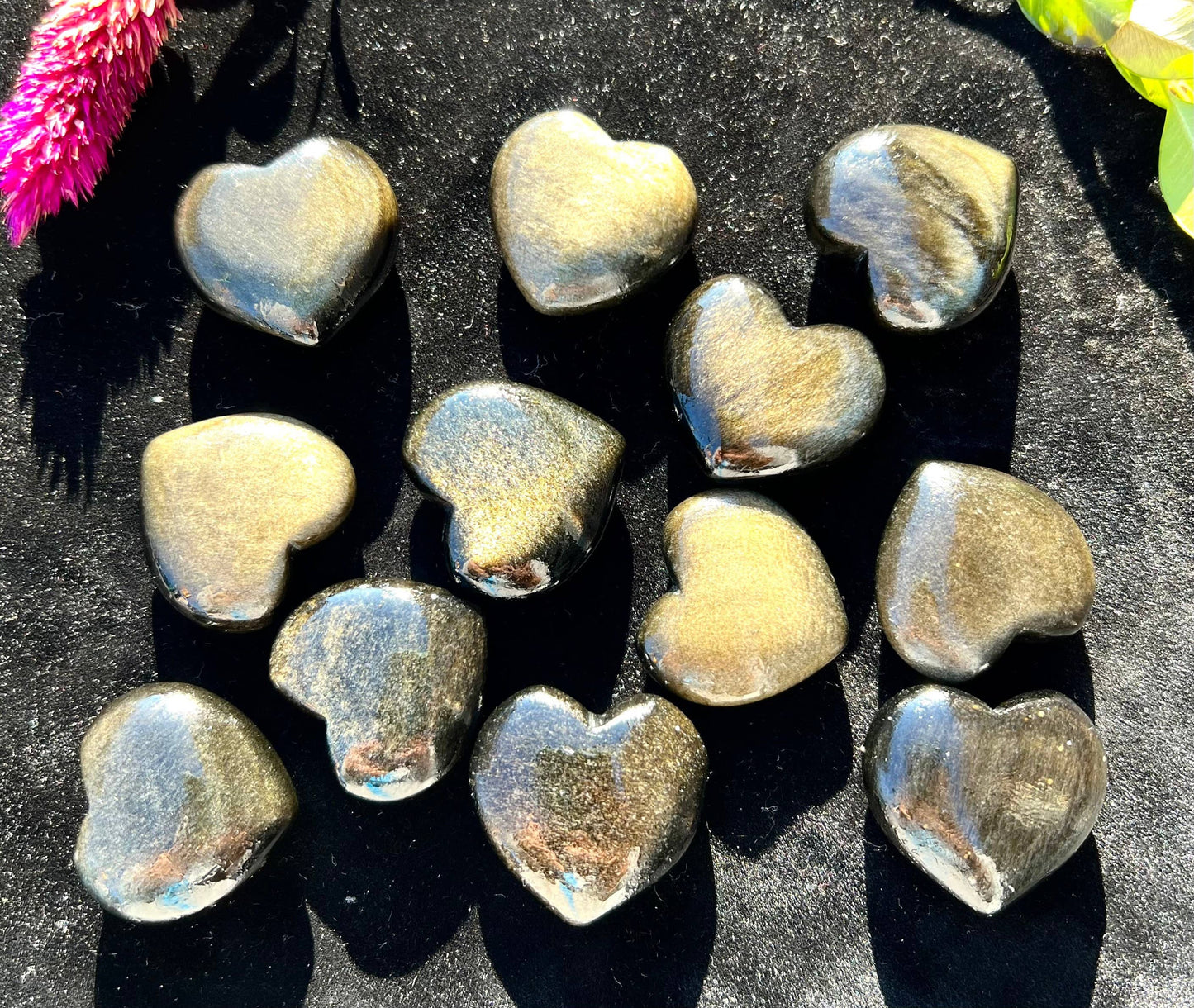 Natural Gold Sheen Obsidian Hearts