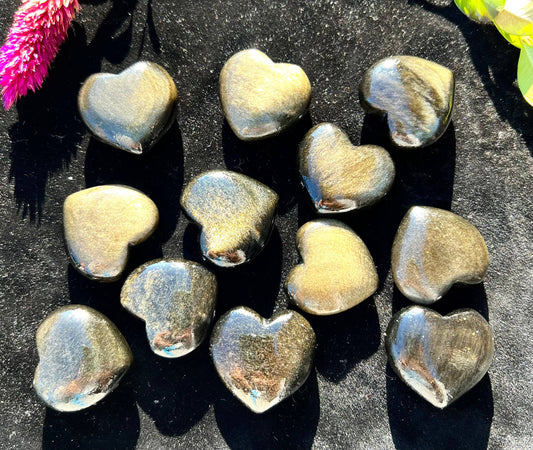 Natural Gold Sheen Obsidian Hearts