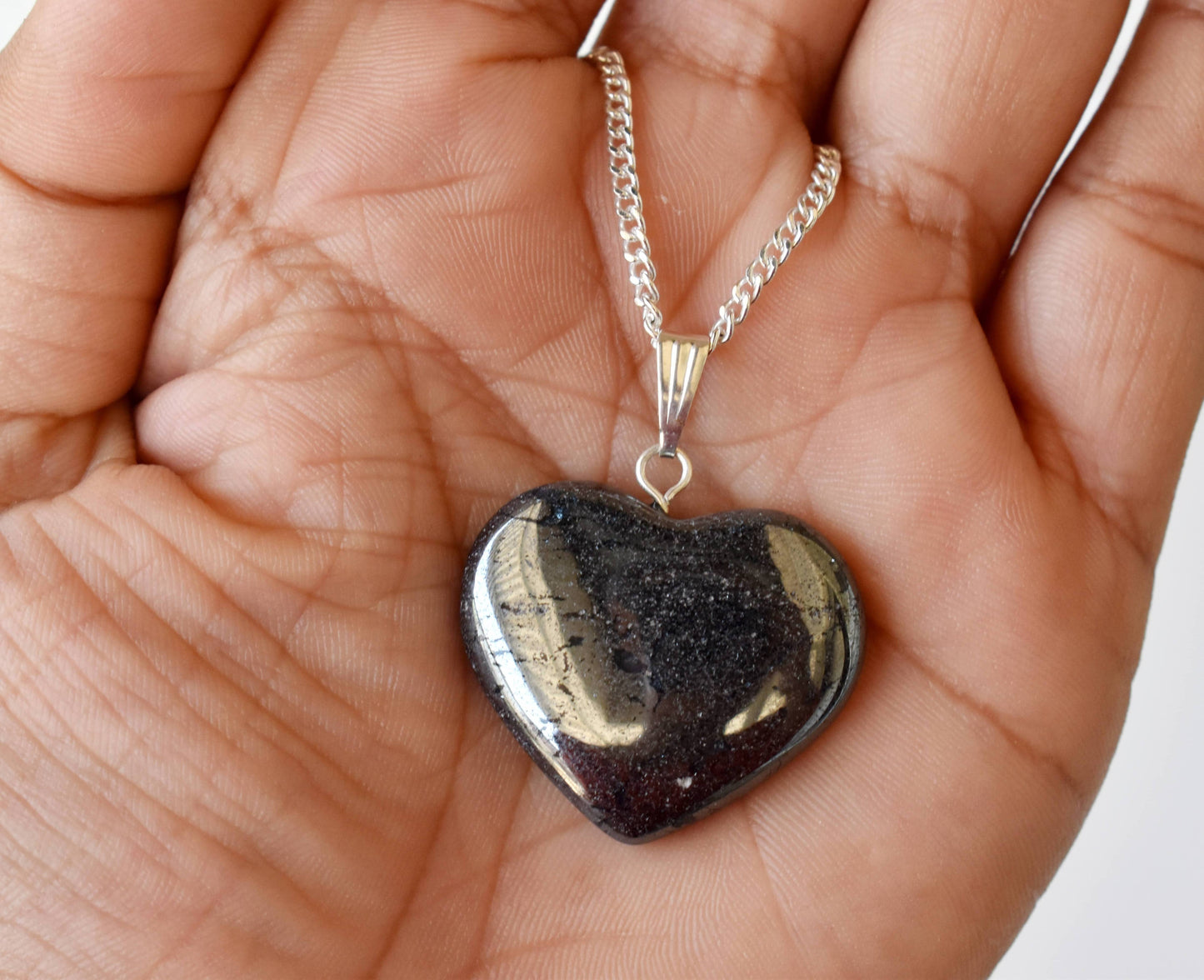 Hematite Crystal Heart Necklace Pendant Healing Stones Jewelry