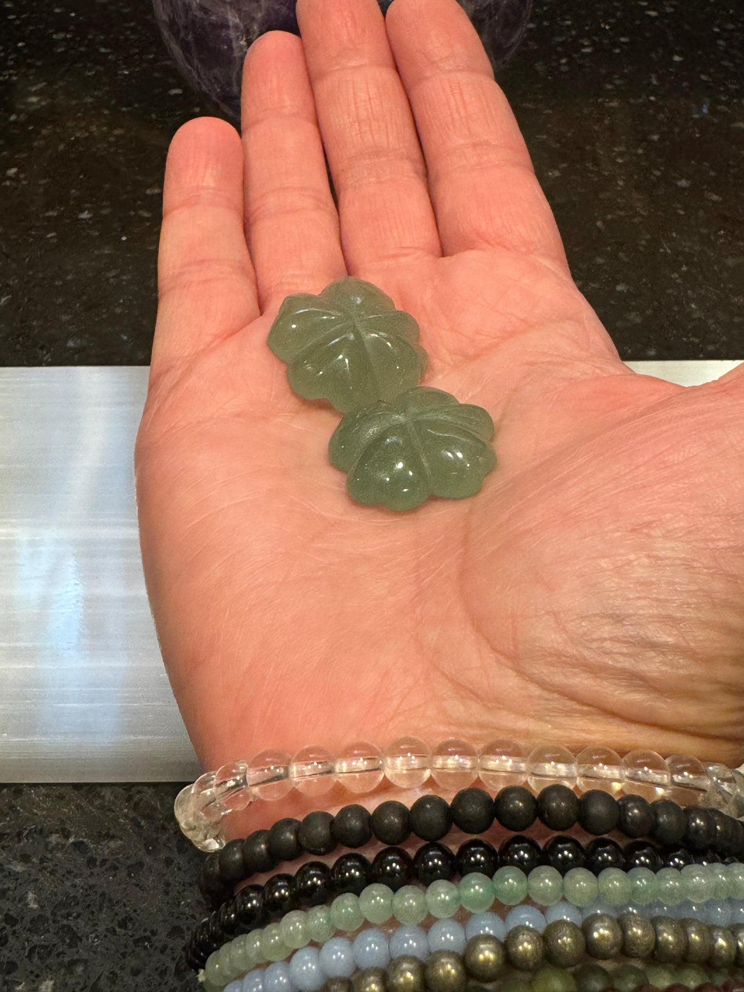 Green Aventurine Clovers Set of 2