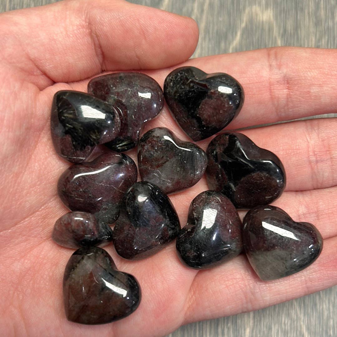 Garnet in Astrophyllite Heart – Small Crystal Heart for Gift