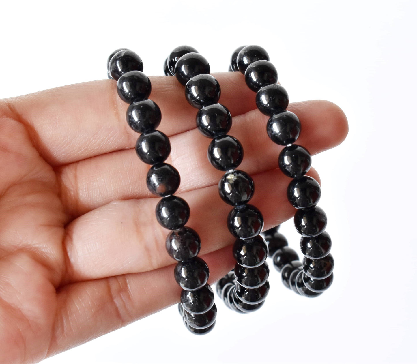 Black Tourmaline Crystal Gemstone Bracelet 6mm and 8mm
