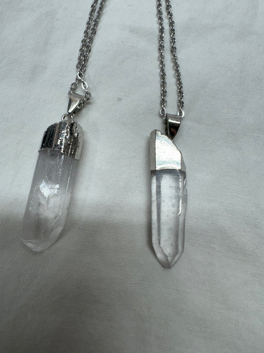 Clear Quartz Smaller Pendant Stainless Steel Chain