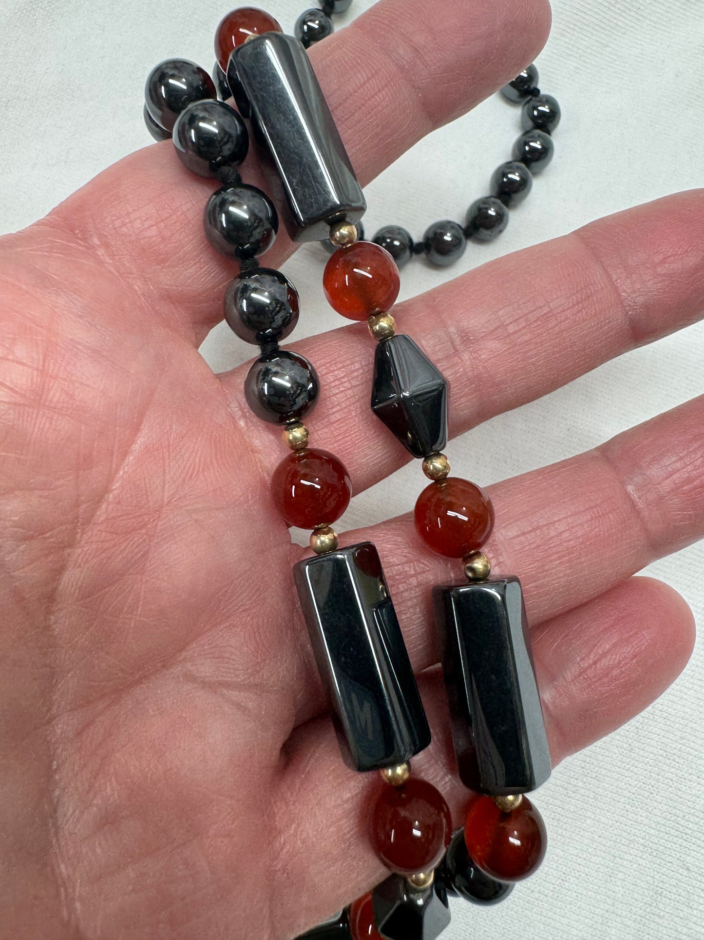 Hematite and Carnelian Necklace - hold for Dana