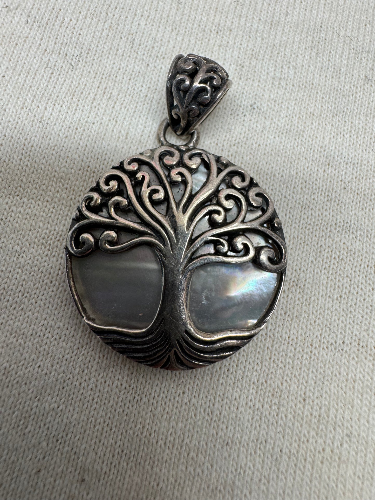 Vintage Mexico Mother of Pearl Heart with Tree Sterling