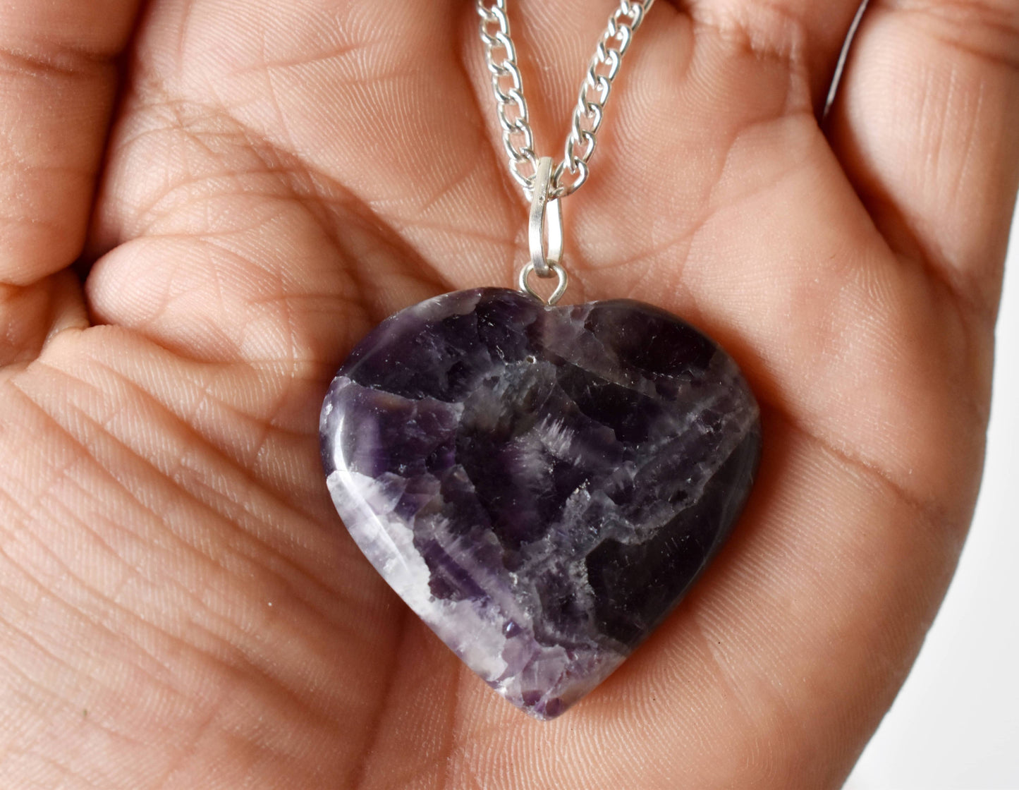 Amethyst Crystal Heart Pendant Necklace Healing Stone