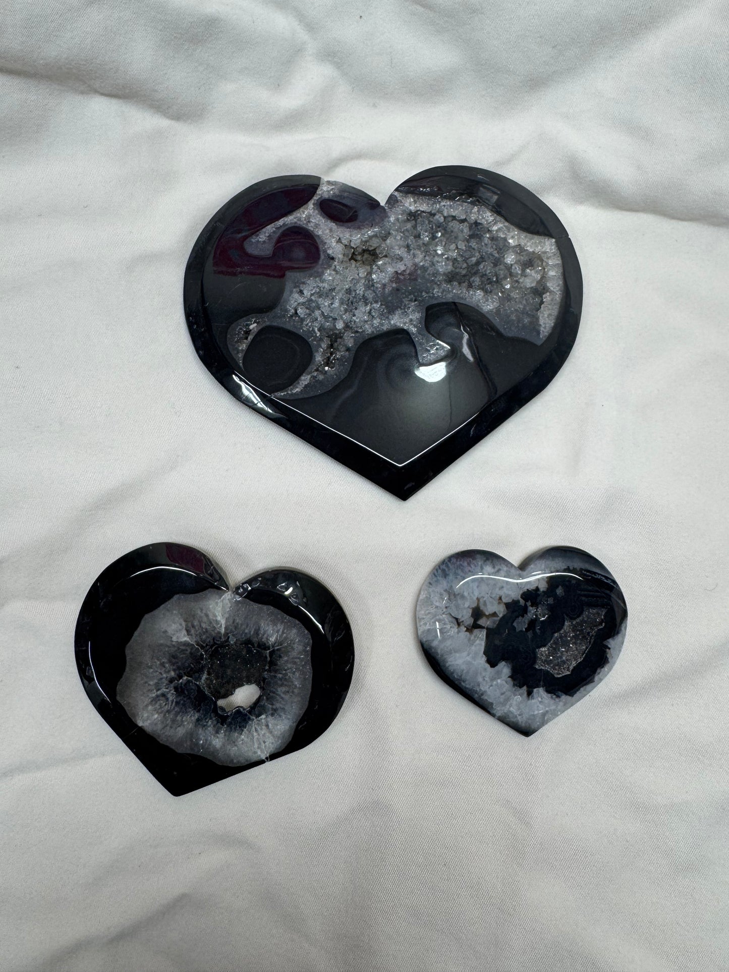 Natural Druzy Black Onyx Heart Crystal Healing -Small or Medium or Large