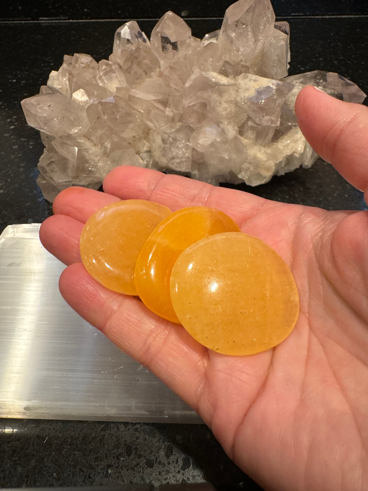 Orange Calcite Flat Crystal Smooth Stone