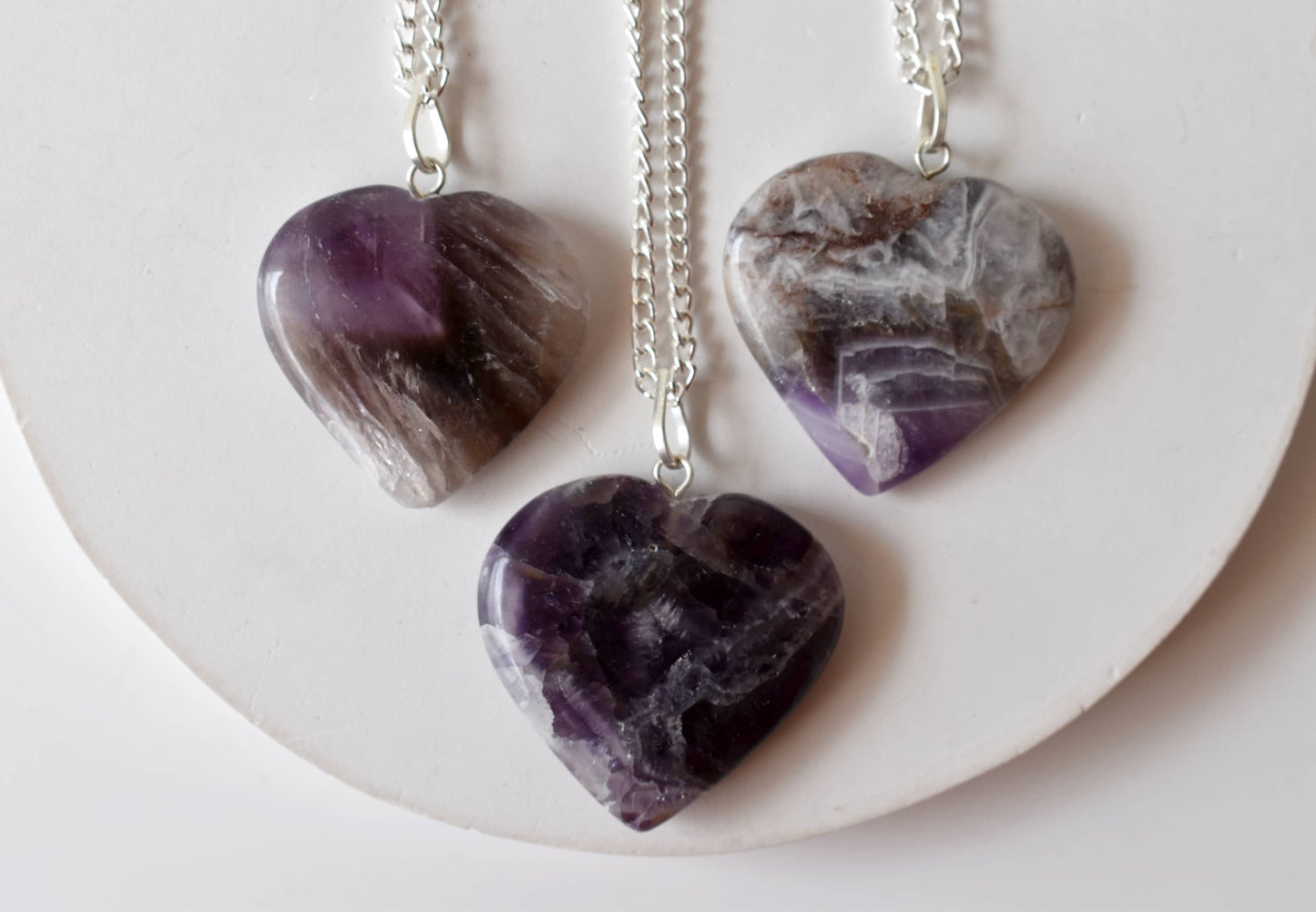 Amethyst Crystal Heart Pendant Necklace Healing Stone