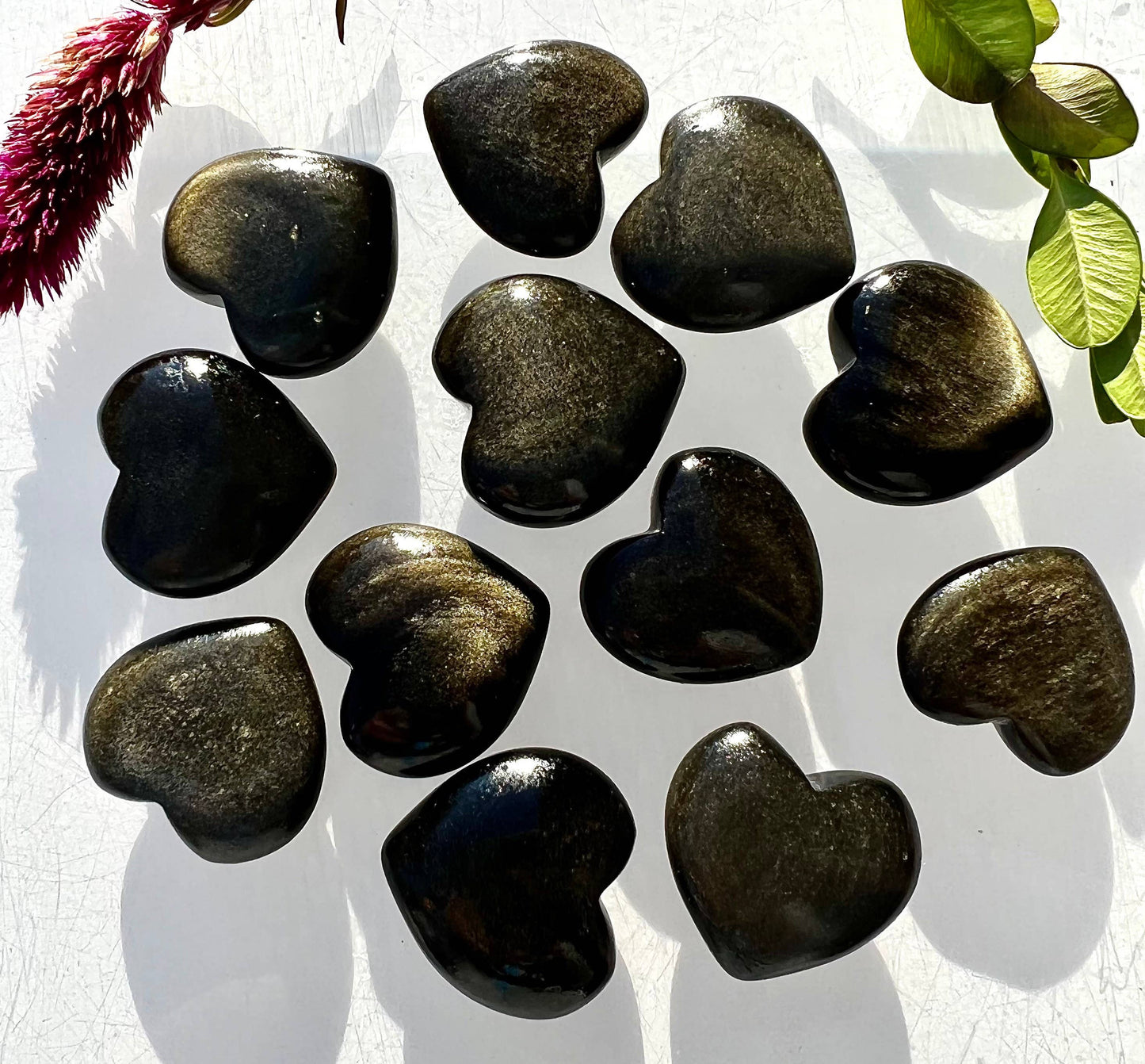 Natural Gold Sheen Obsidian Hearts