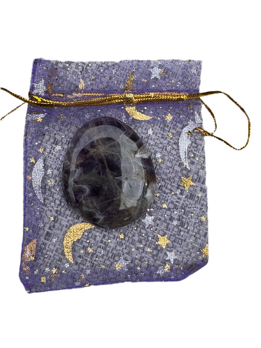 Enhance Your Intuition With Crystal Intention Pouch Amethyst Crystal in a Purple Charm Bag