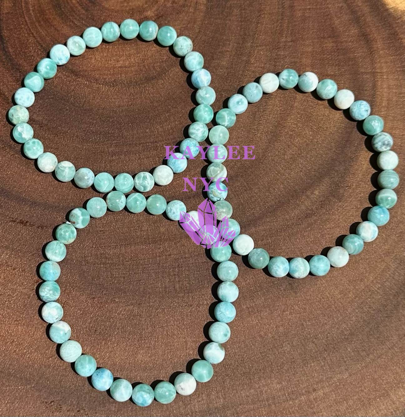 Natural Larimar Crystal 6mm 7.5” Bracelet