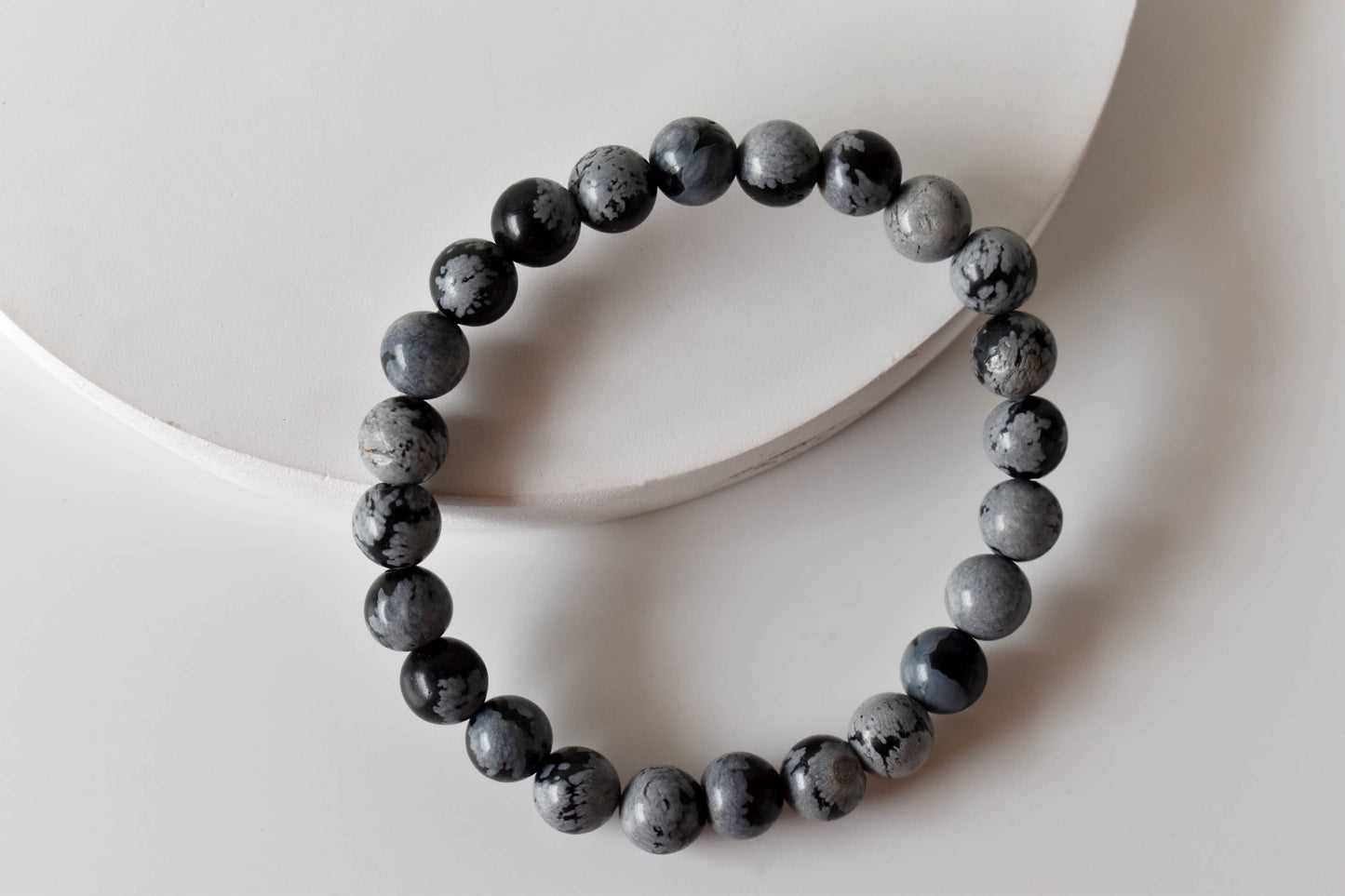 Snowflake Black Obsidian Crystal Bracelet 6mm and 8mm