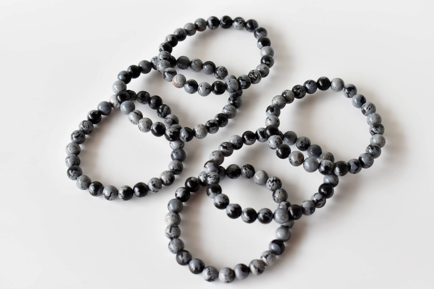 Snowflake Black Obsidian Crystal Bracelet 6mm and 8mm