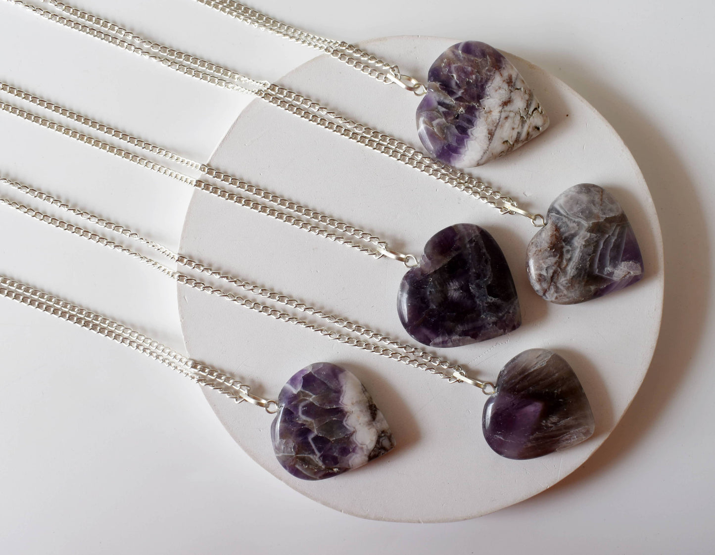 Amethyst Crystal Heart Pendant Necklace Healing Stone