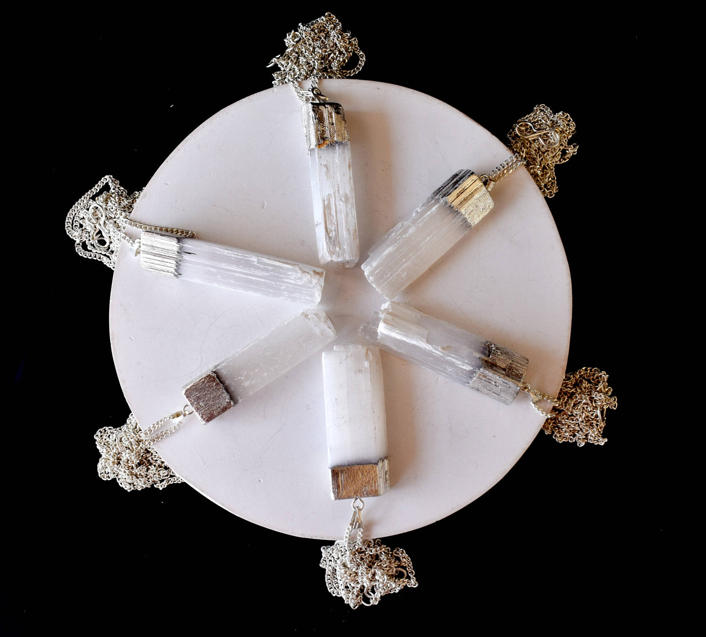 Selenite Rough Stone Pendant - Electroplated Silver Pendant