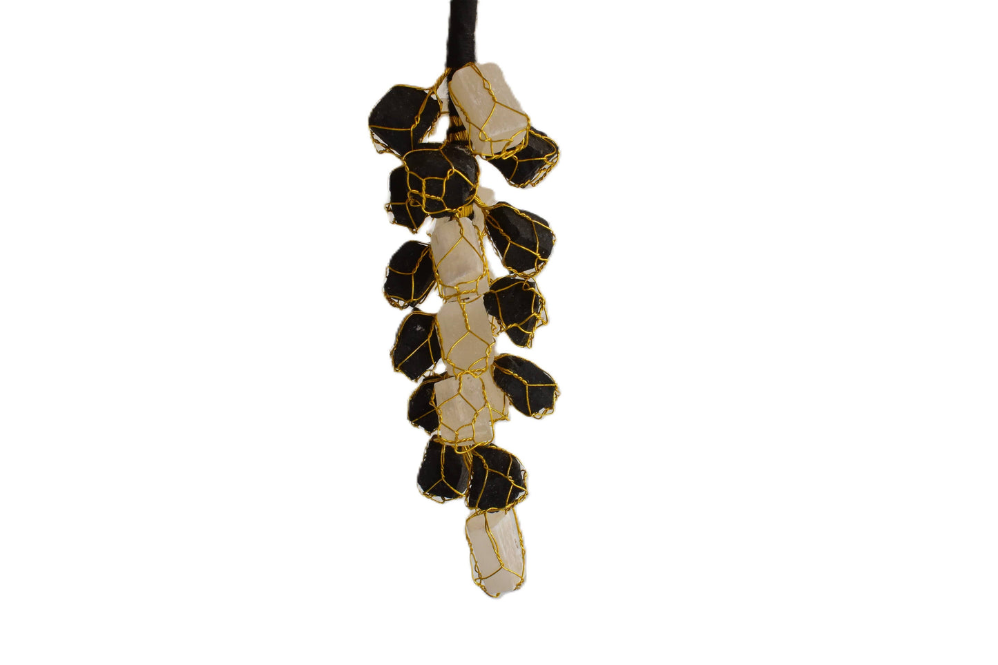 Selenite with Black Tourmaline Protective Raw Crystal Car or Home Hanger