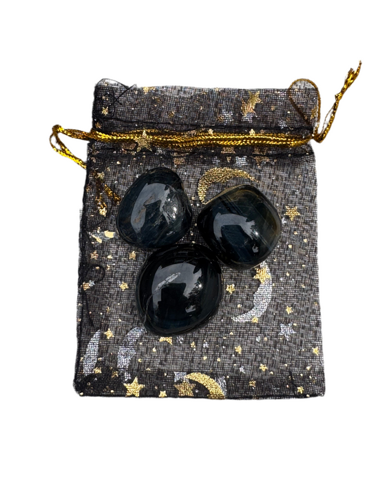 Evil Eye 🧿 Protection Crystal Intention Pouch - Blue Tiger Eye in a Black Pouch