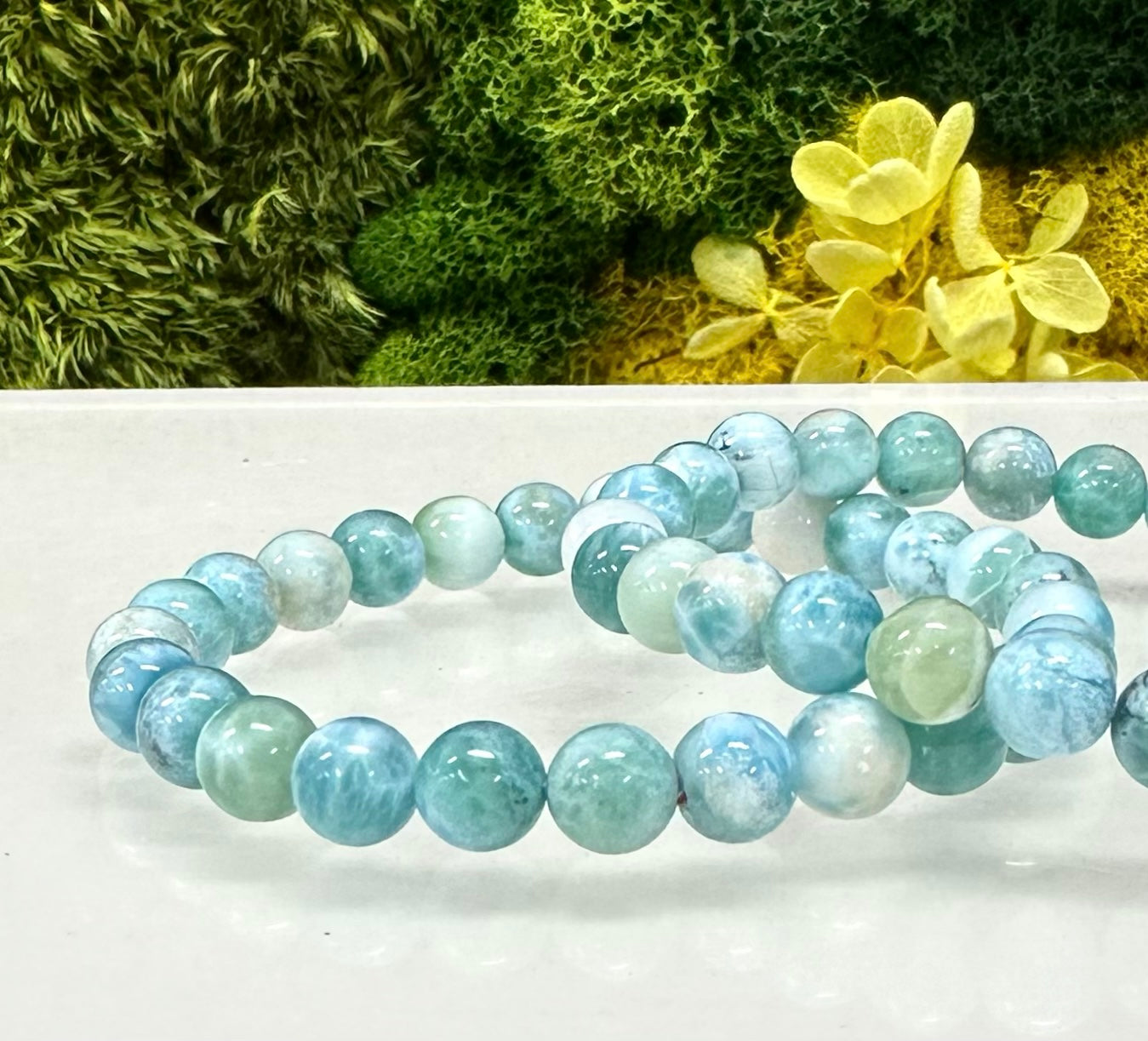 Natural Larimar Crystal 6mm 7.5” Bracelet