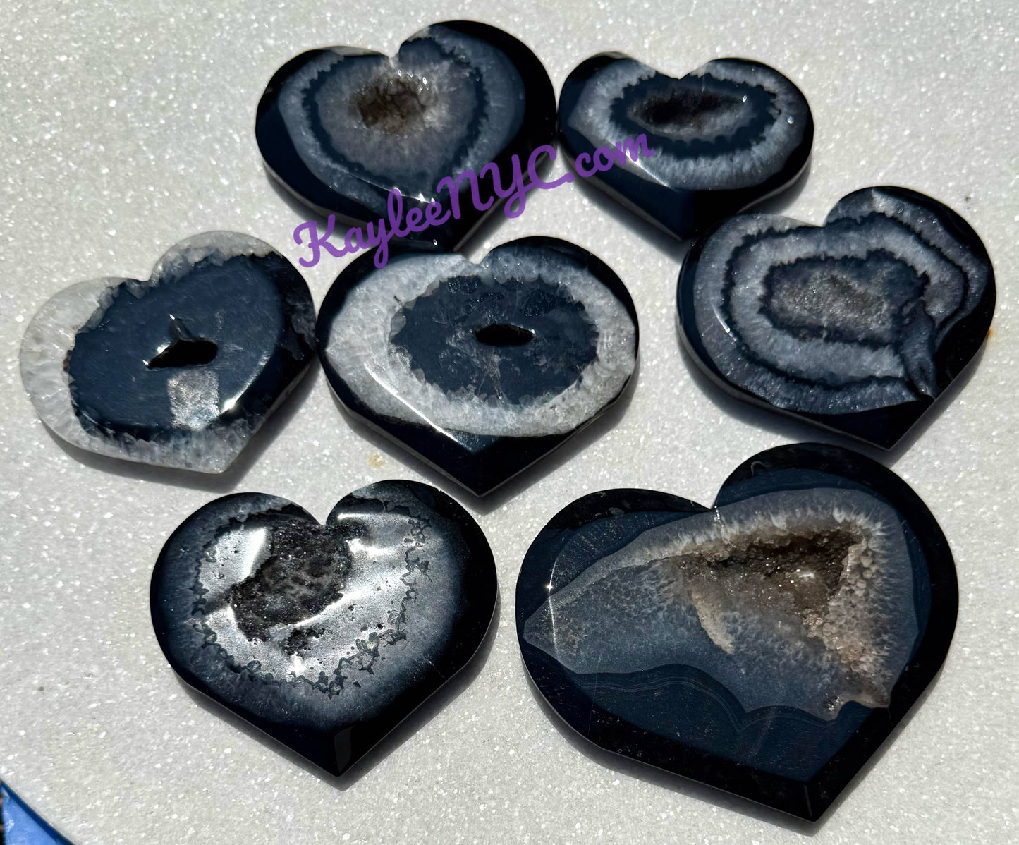 Natural Druzy Black Onyx Heart Crystal Healing -Small or Medium or Large