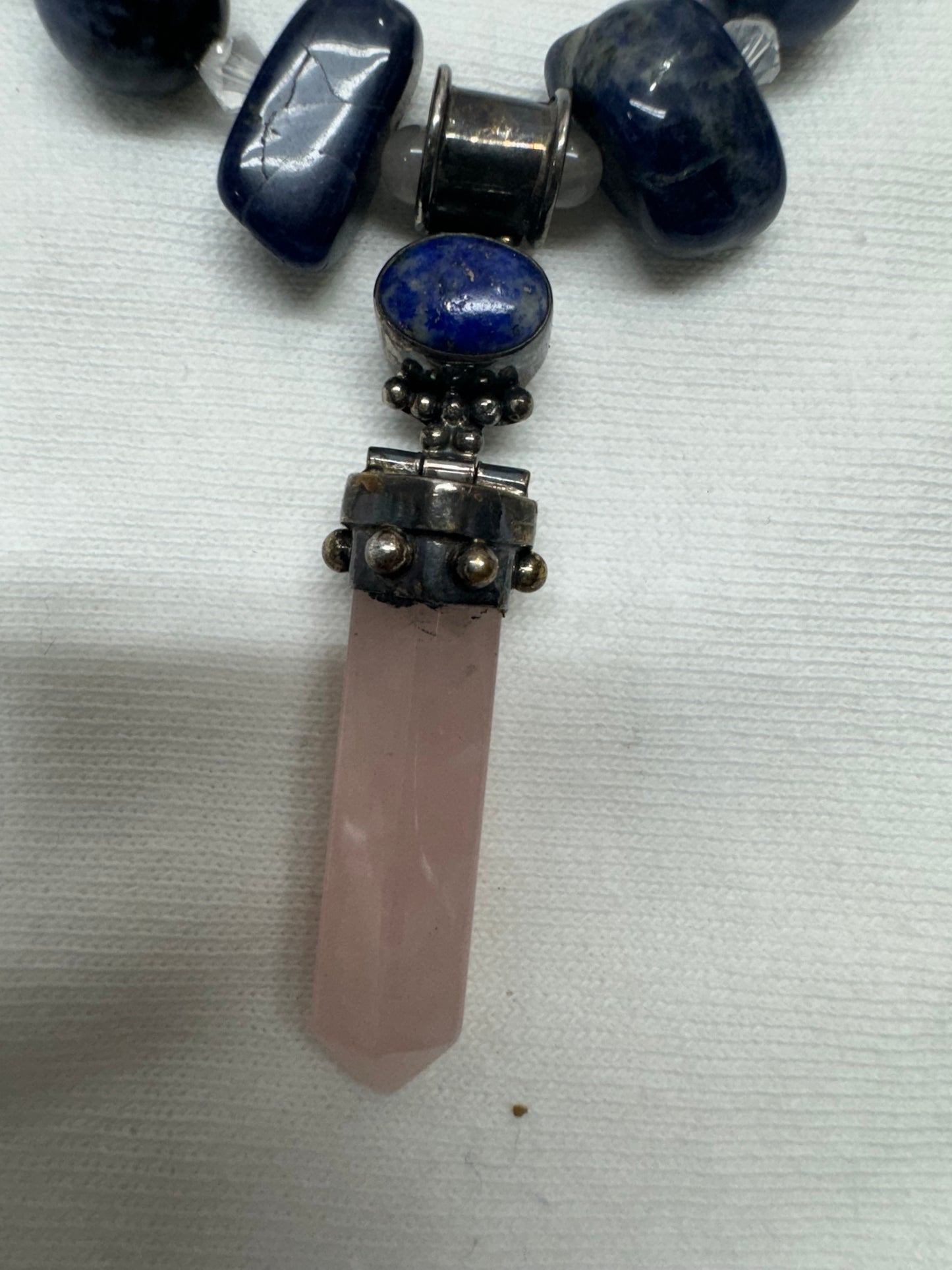 Rose Quartz and Sodalite and sterling Necklace