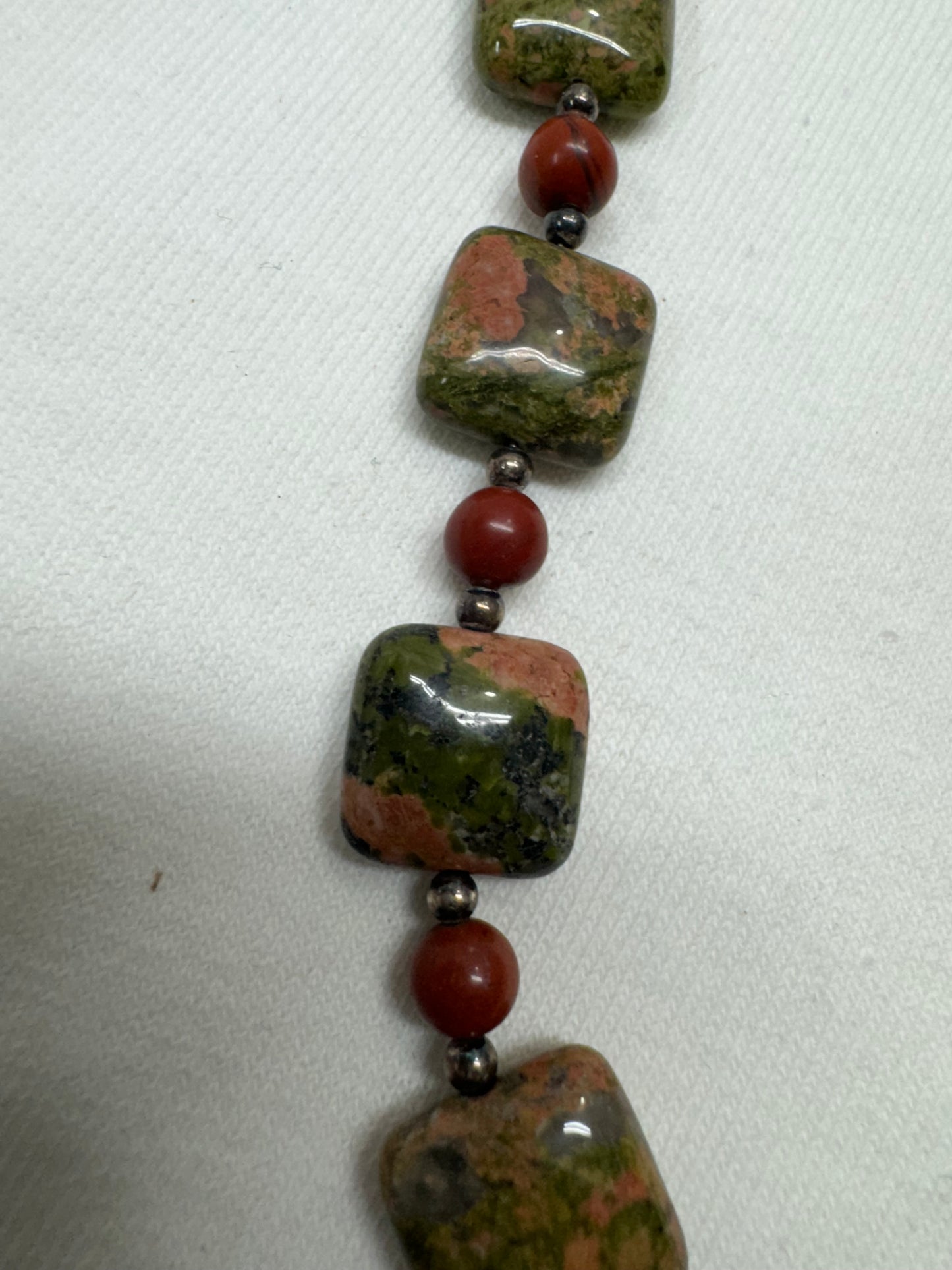 Unakite and Red Jasper Sterling Necklace