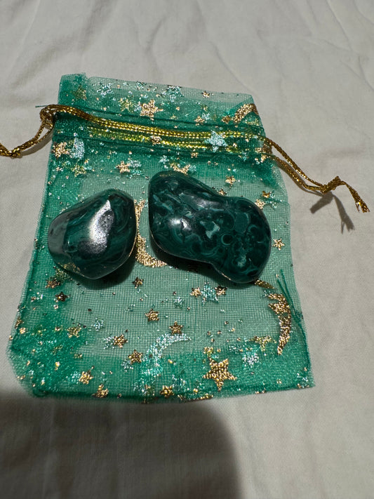 Money Manifesting Malachite In a Green Charm Bag