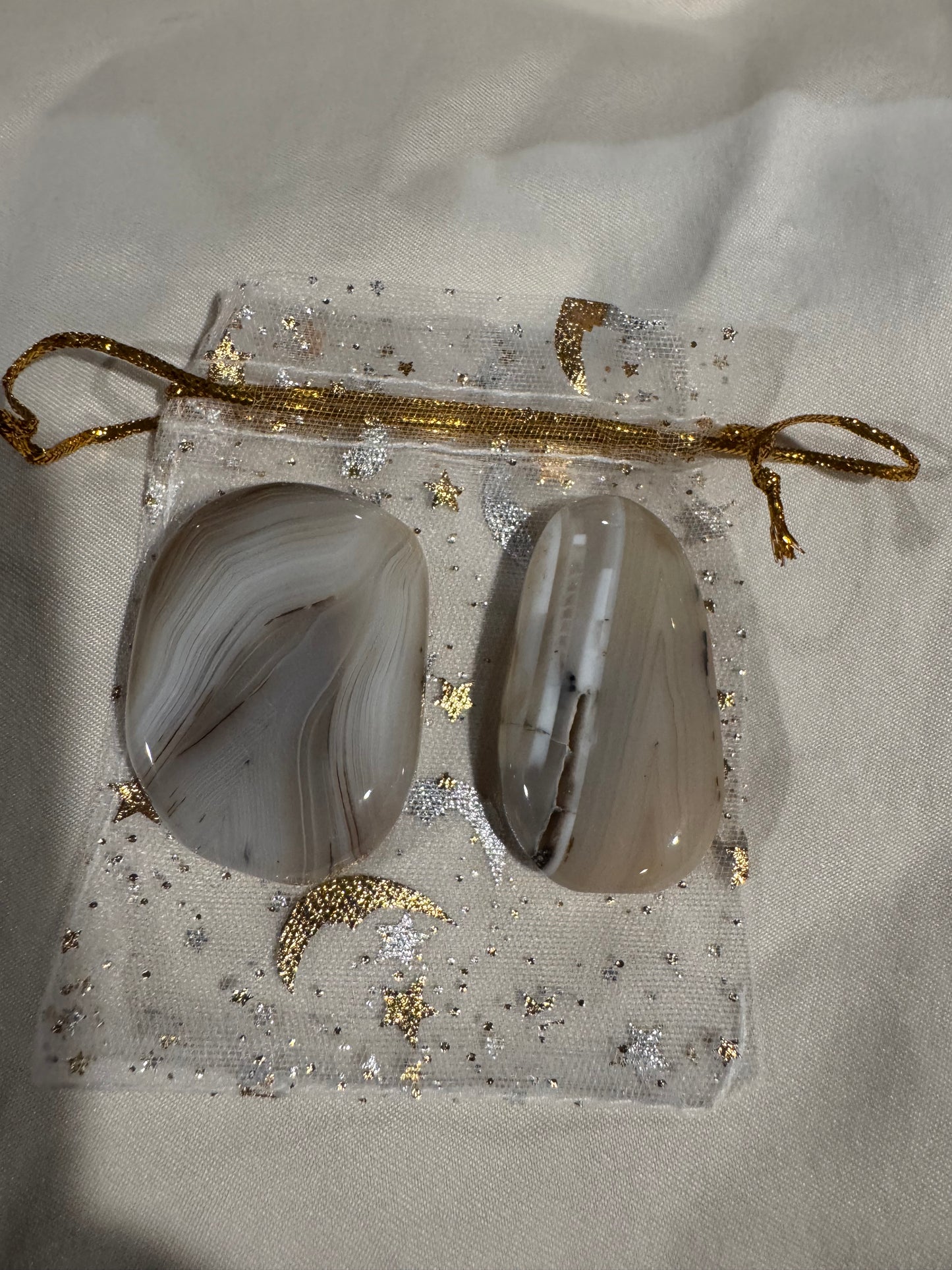 Energy Alignment and Balance Crystal Pouch- Agate in a White Charm Bag