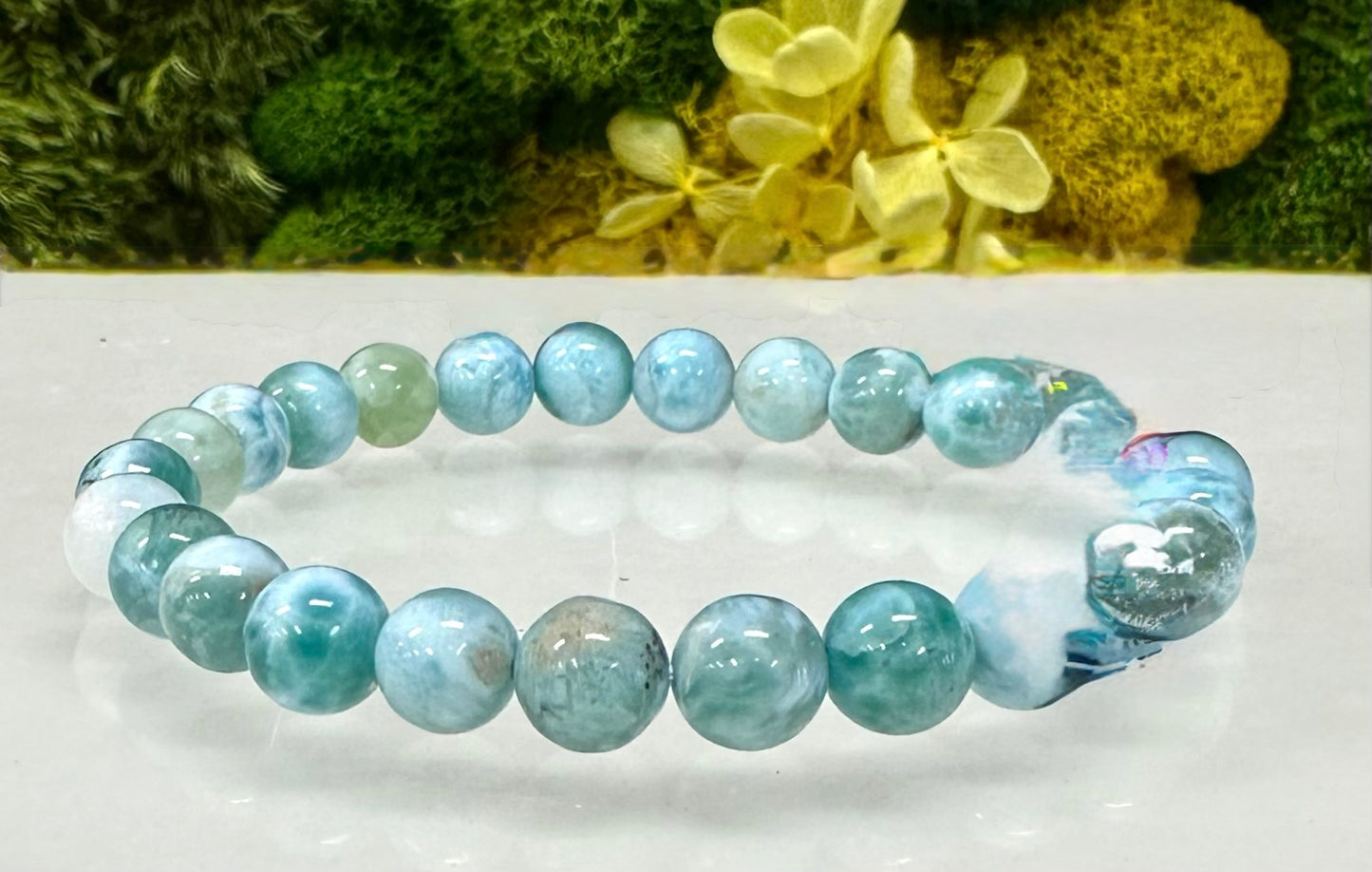 Natural Larimar Crystal 6mm 7.5” Bracelet