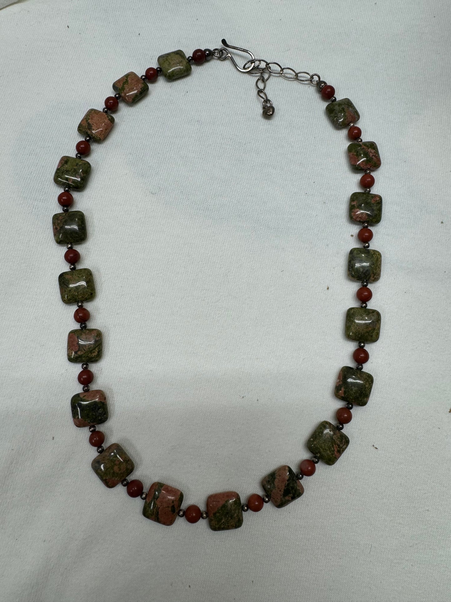 Unakite and Red Jasper Sterling Necklace