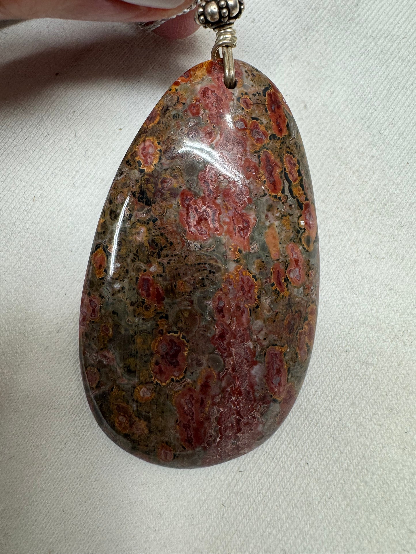 Leopard Skin Jasper and Sterling Large Pendant