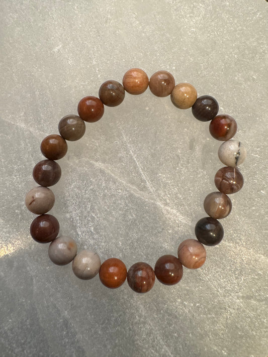 Petrified Wood Bead Bracelet 8mm