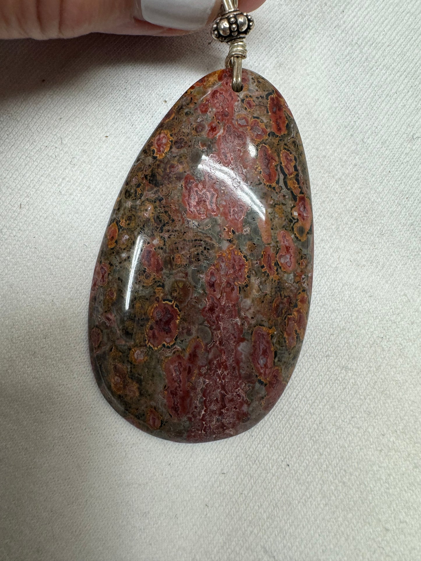 Leopard Skin Jasper and Sterling Large Pendant