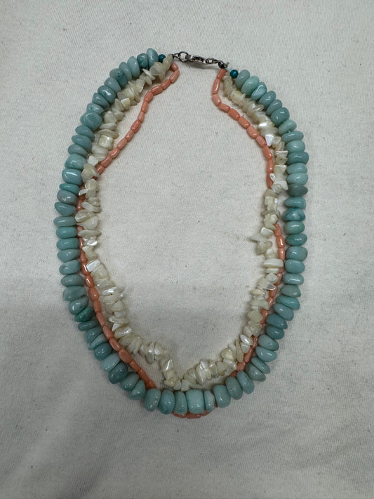 Larimar coral and shell sterling necklace