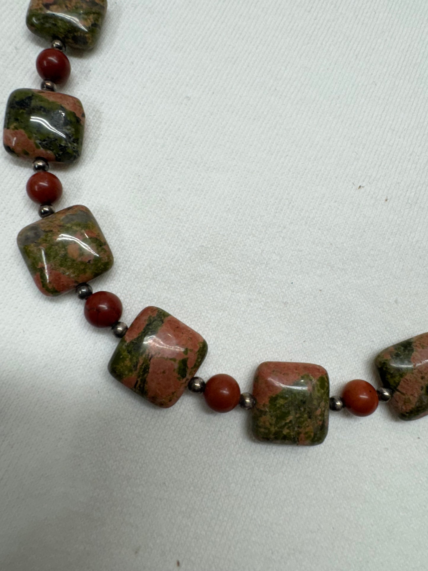 Unakite and Red Jasper Sterling Necklace