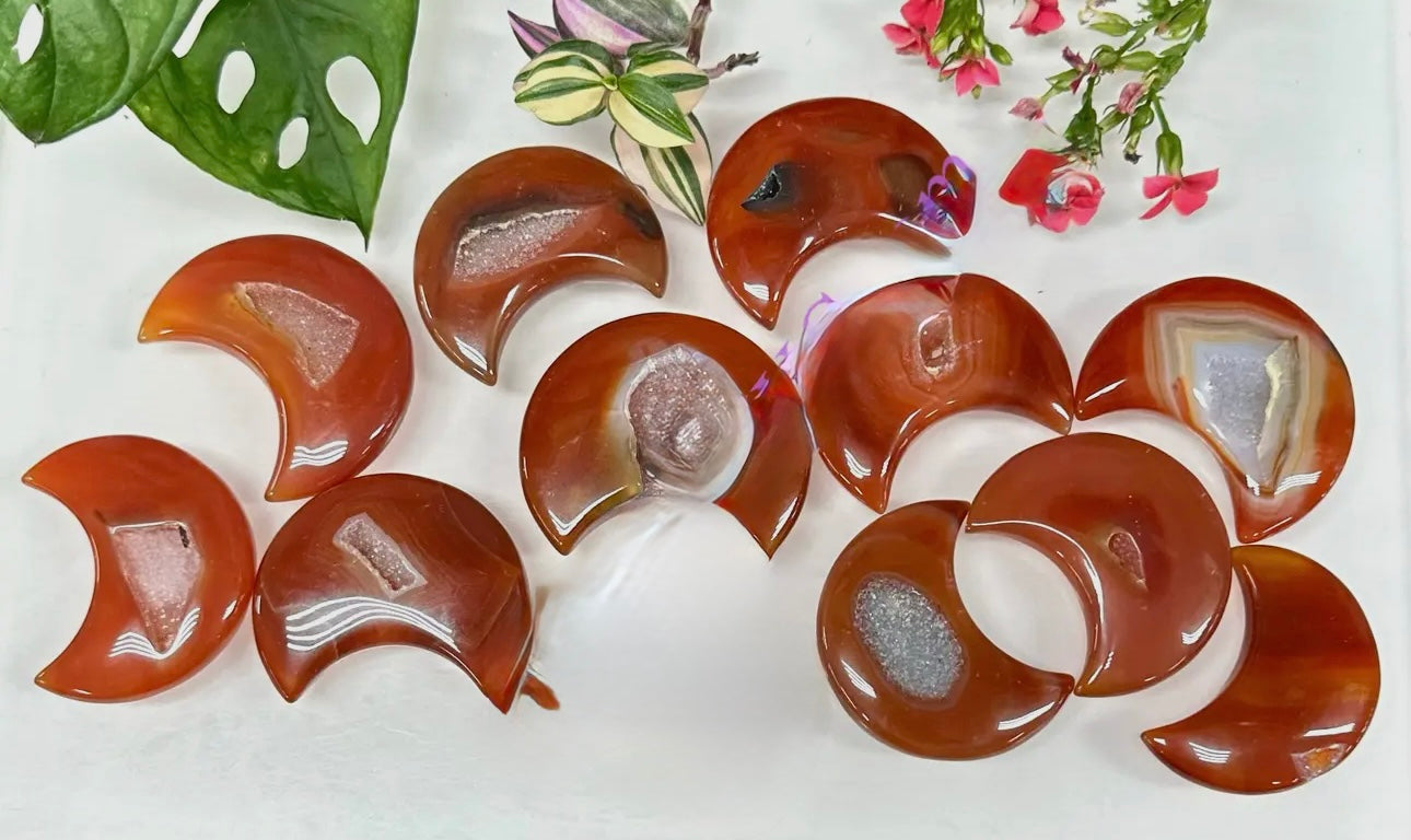 Carnelian Druzy Moon