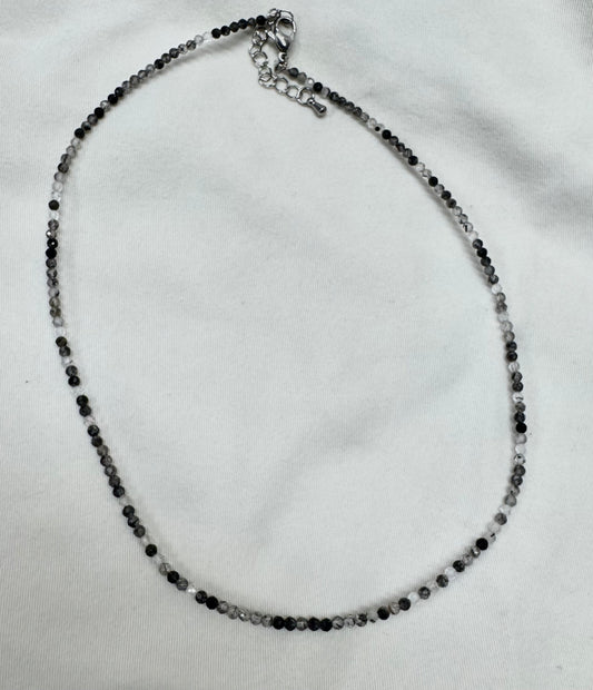 Dainty Tourmalinated Quartz 2mm Crystal Necklace