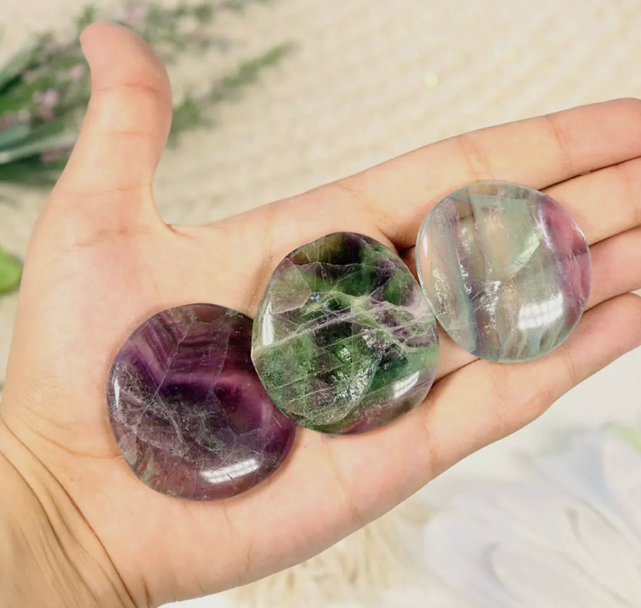 Fluorite Flat Palm Stone 1 Piece