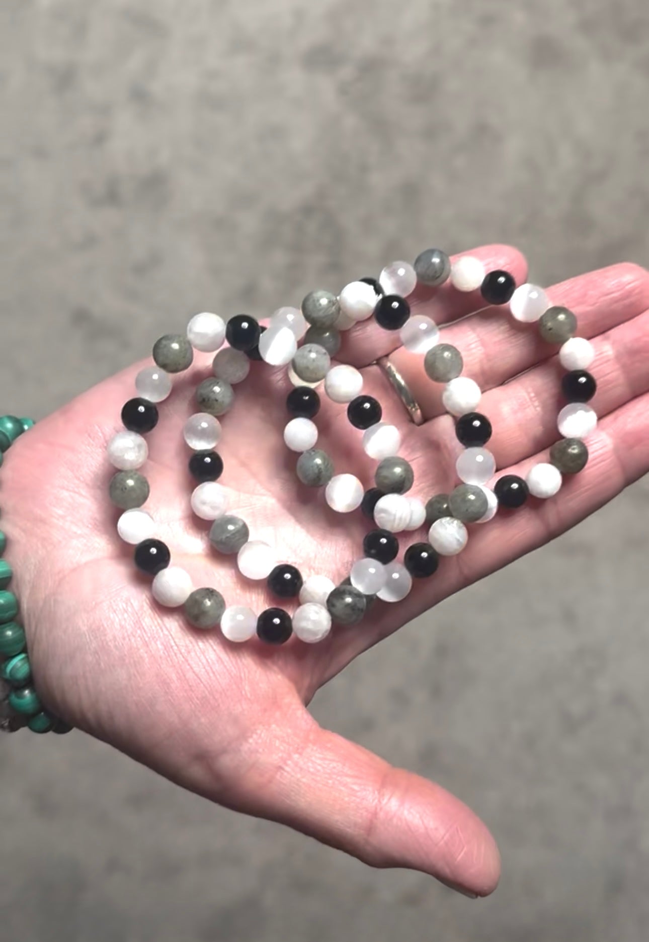 Full Moon Intention Manifesting Bracelet - Moonstone +Labradorite +Selenite +Black obsidian