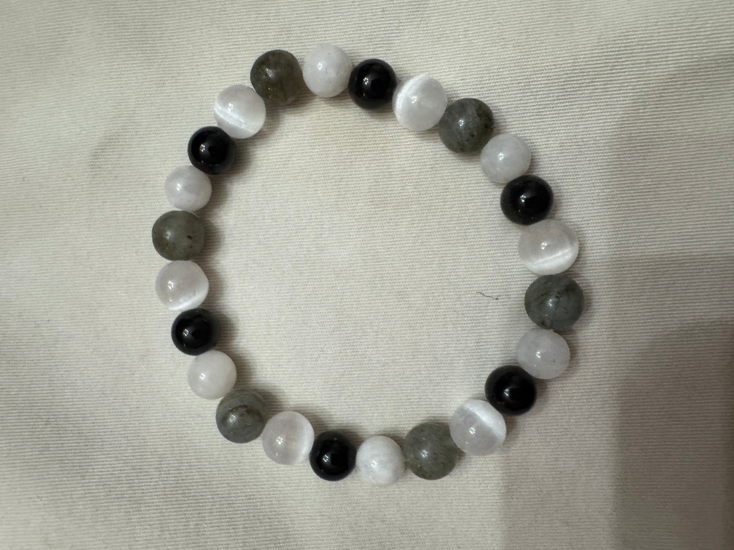 Full Moon Intention Manifesting Bracelet - Moonstone +Labradorite +Selenite +Black obsidian
