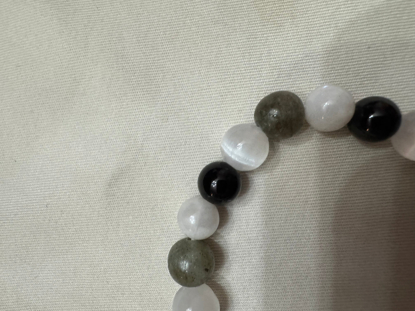 Full Moon Intention Manifesting Bracelet - Moonstone +Labradorite +Selenite +Black obsidian