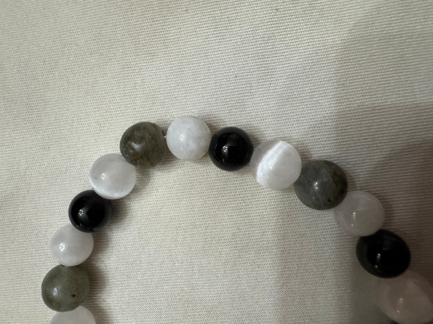 Full Moon Intention Manifesting Bracelet - Moonstone +Labradorite +Selenite +Black obsidian