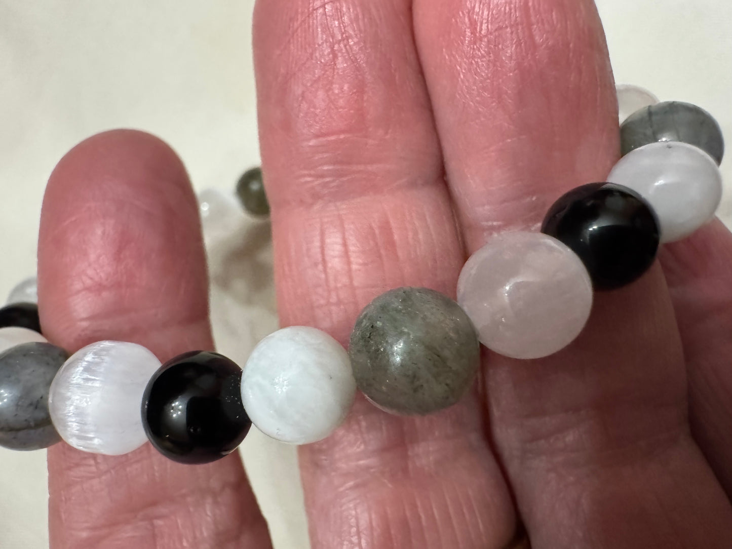 Full Moon Intention Manifesting Bracelet - Moonstone +Labradorite +Selenite +Black obsidian